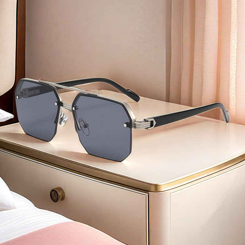 Wholesale Men's driving big face thin UV protection half frame sunglasses